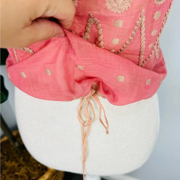 Rebecca Taylor Y2K Coral Pink Silk Blend Crochet Fringe Camo Bubble Crop Top - Picture 5 of 7